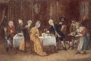 unknow artist An elegant interior with a lady and gentleman toasting,other figures drinking and smoking at the table oil painting on canvas
